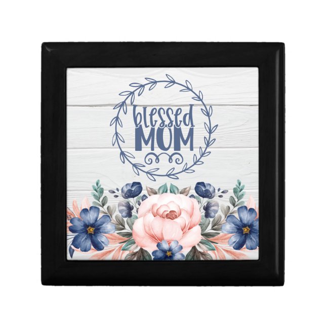 Blessed Mom Rustic Barn Wood Floral Mother's Day  Gift Box (Front)