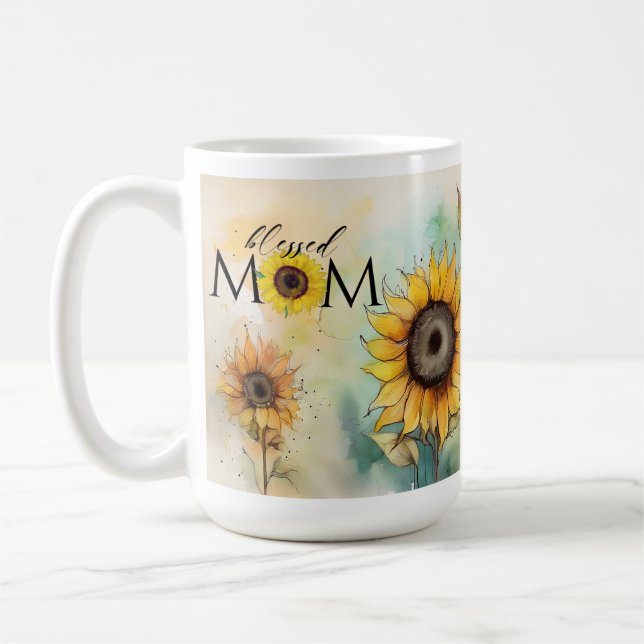 Blessed Mom Sunflower Mug Gift, Mother Mama (Left)