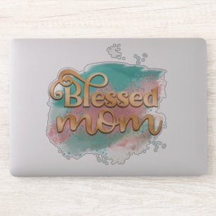 Blessed Mom Teal Pink and Gold Glitter Typography Sticker