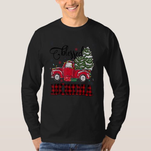Blessed Momma Red Plaid Truck Tree Lights Christma T_Shirt