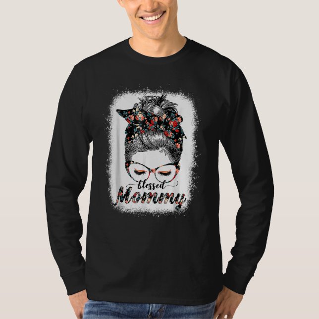 Blessed Mommy Messy Bun Women Happy Easter Mother' T-Shirt (Front)