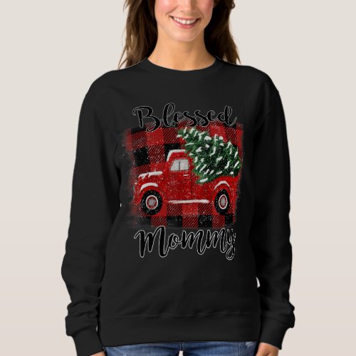 Blessed Mommy Red Truck Vintage Christmas Tree Sweatshirt