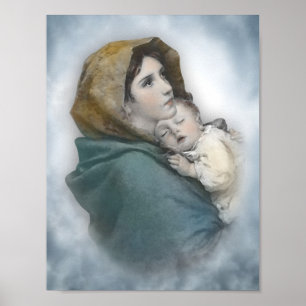 Blessed Mother and Baby Jesus watercolor Poster