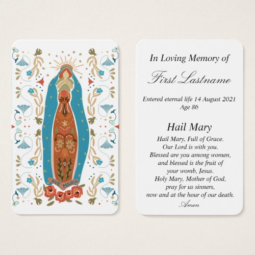 Blessed Mother Ave Maria In Memory Prayer Card