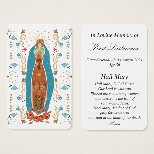 Blessed Mother Ave Maria In Memory Prayer Card (Front & Back)