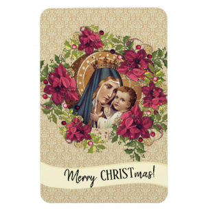 Blessed Mother Baby Jesus Christmas Wreath Floral Magnet