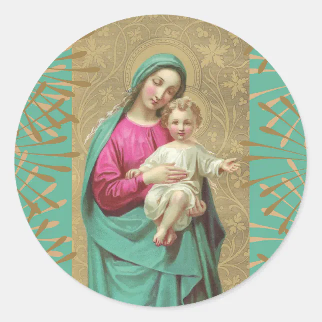 Blessed Mother Baby Jesus Decorative Border Classic Round Sticker | Zazzle