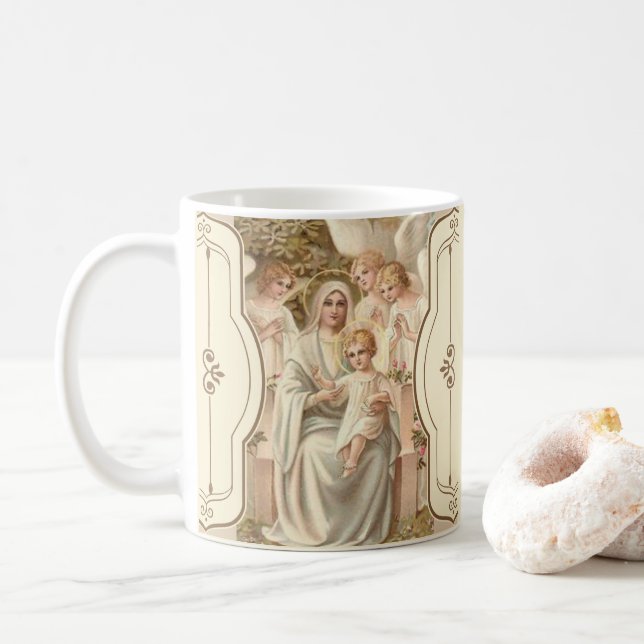 Blessed Mother Baby Jesus  with Angels Coffee Mug (With Donut)
