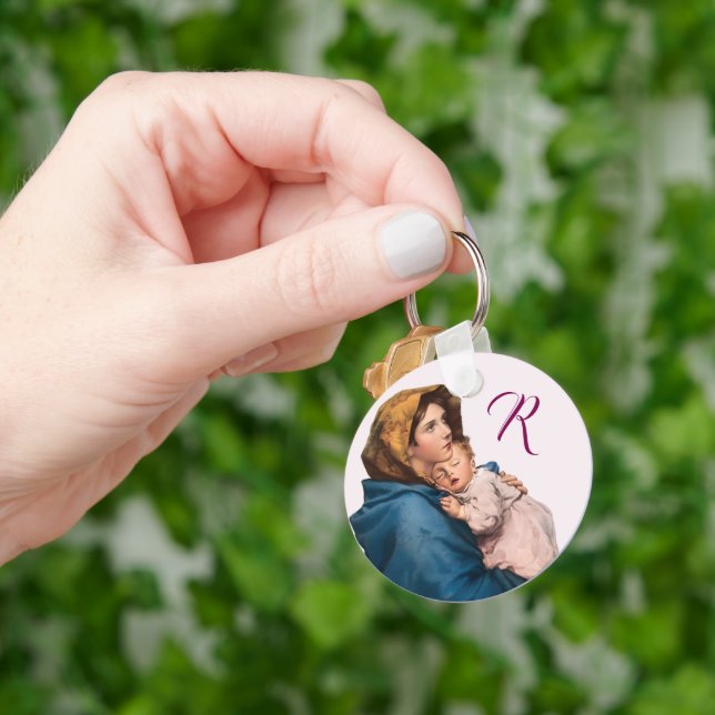 Blessed Mother Customizable Prayer w/ Monogram Keychain (Hand)