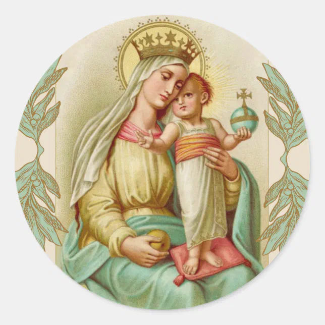 Blessed Mother holding the Child Jesus Globe Classic Round Sticker | Zazzle