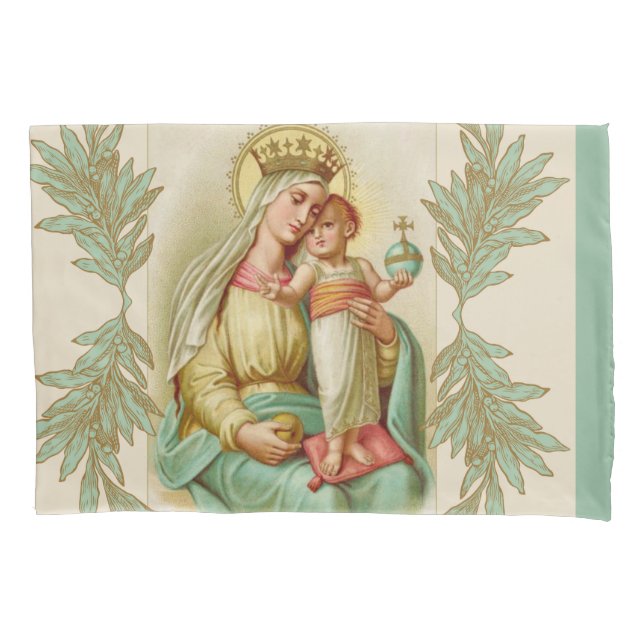 Blessed Mother holding the Child Jesus Globe Pillowcase (Front)