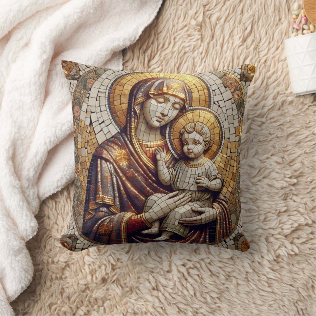 Blessed Mother Mary and Baby Jesus | Religoius Throw Pillow (Blanket)