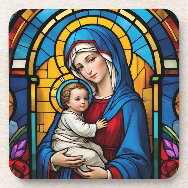Blessed Mother Mary and Baby Jesus - Virgin Mary Beverage Coaster (Front)