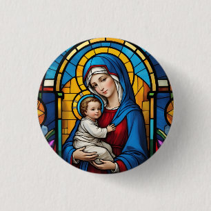Blessed Mother Mary and Baby Jesus - Virgin Mary Button