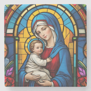 Blessed Mother Mary and Baby Jesus - Virgin Mary Stone Coaster