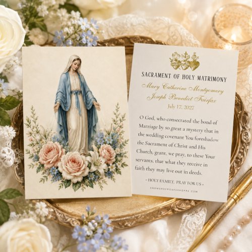 Blessed Mother Mary Catholic Wedding Prayer Cards