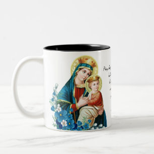 Blessed Mother Mary Jesus Pray Hope Don't Worry Two-Tone Coffee Mug