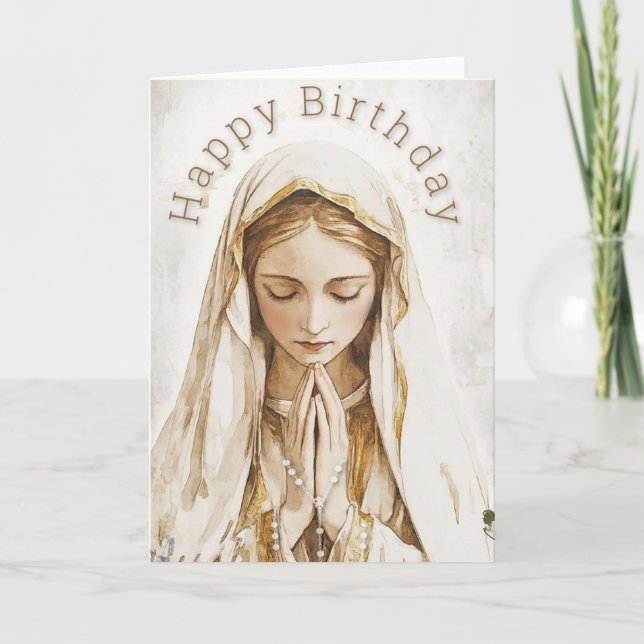Blessed Mother Mary Praying with Rosary  Thank You Card (Front)