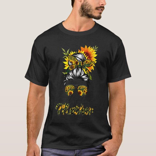 Blessed Mother Messy Bun Women Happy Easter Mother T-Shirt (Front)