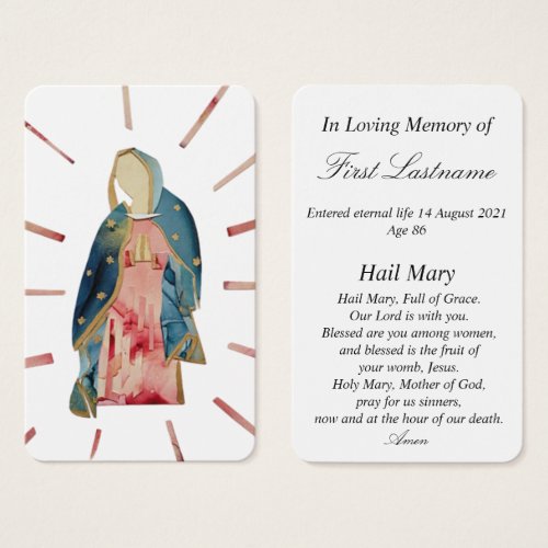 Blessed Mother Virgin Mary In Memory Prayer Card