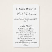 Blessed Mother Virgin Mary In Memory Prayer Card (Back)