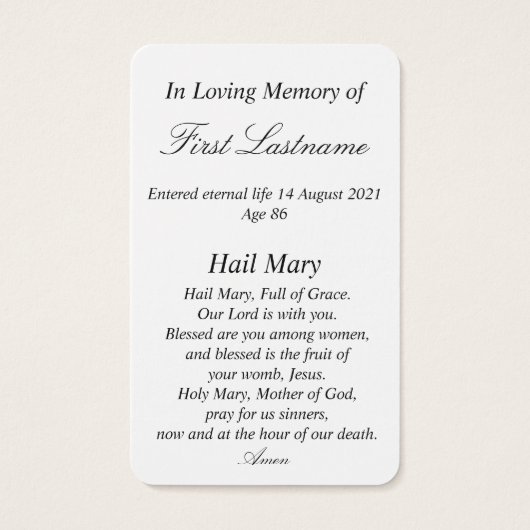 Blessed Mother Virgin Mary In Memory Prayer Card (Back)