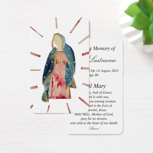 Blessed Mother Virgin Mary In Memory Prayer Card (Desk)