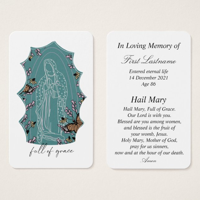 Blessed Mother Virgin Mary In Memory Prayer Card (Front & Back)