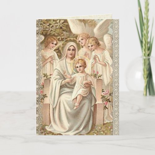 Blessed Mother with Baby Jesus Birthday Angels Card