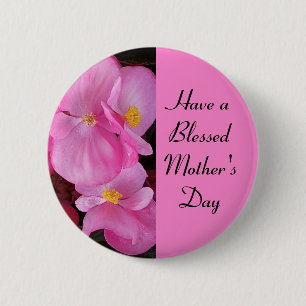 Blessed Mother's Day Pink Flowers Photo Simple Button