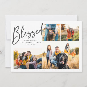Blessed multi photo elegant calligraphy holiday card