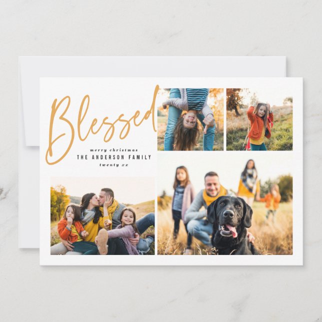 Blessed multi photo elegant calligraphy holiday card (Front)