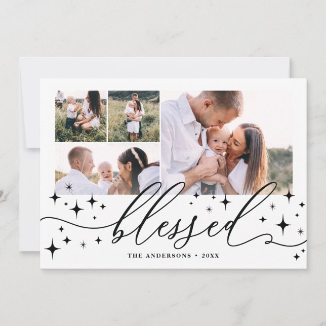 Blessed multi photo elegant star holiday card (Front)