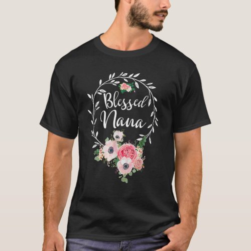Blessed Nana  For Women Flower Decor Grandma T_Shirt