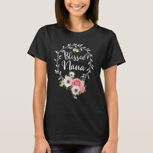 Blessed Nana  For Women Flower Decor Grandma T_Shirt