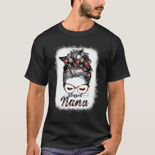 Blessed Nana Messy Bun Women Happy Easter Mothers T_Shirt