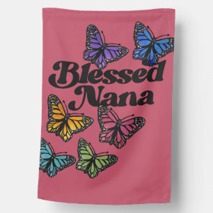 Blessed Nana Rainbow butterflies art House Flag