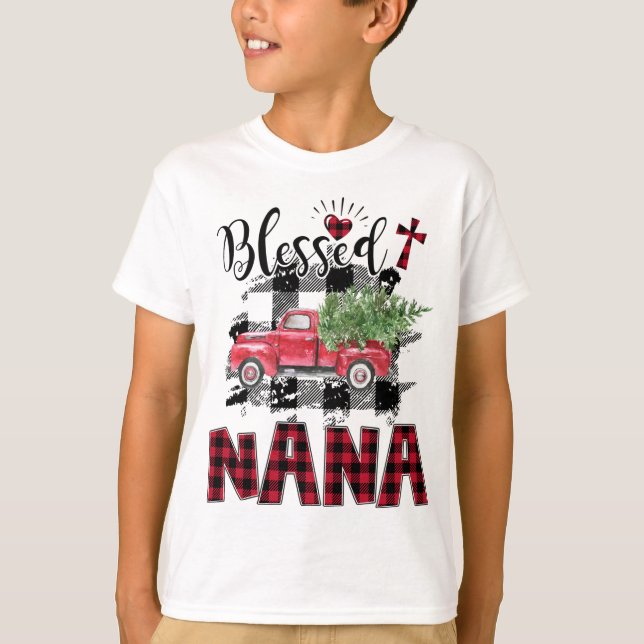Blessed Nana Red-plaid Christmas T-Shirt (Front)