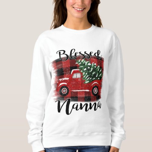 Blessed Nanna Red Truck Vintage Christmas Tree Sweatshirt