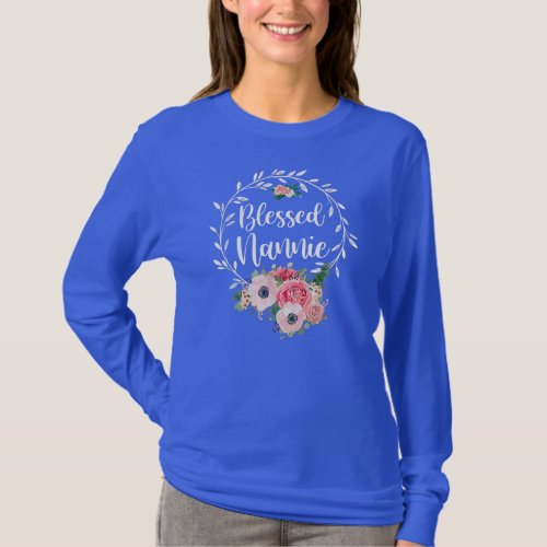 Blessed Nannie Flower Decor Funny  T_Shirt