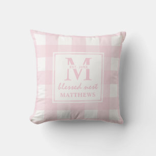 Blessed Nest Baby Pink Buffalo Plaid Custom Throw Pillow