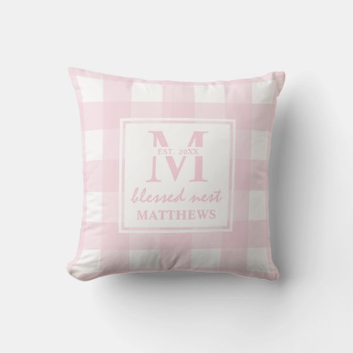 Blessed Nest Baby Pink Buffalo Plaid Custom Throw Pillow