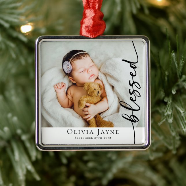 Blessed New Baby  Photo Keepsake Metal Ornament (Tree)