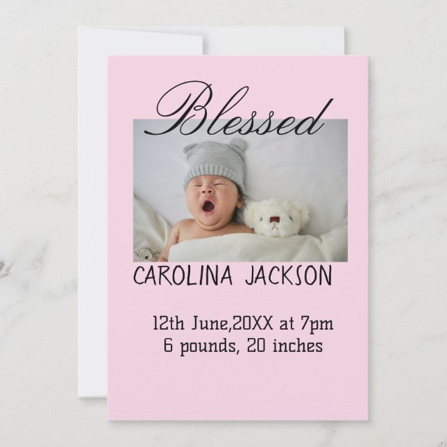 Blessed new born photo modern birth announcement  (Front)