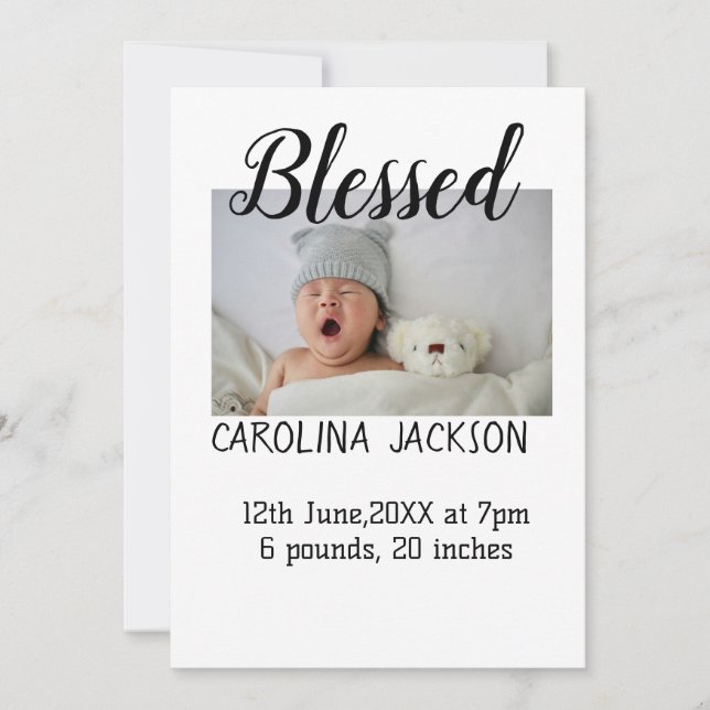 Blessed new born photo modern birth announcement  (Front)