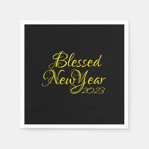 Blessed New Year Black and Gold Party Napkins