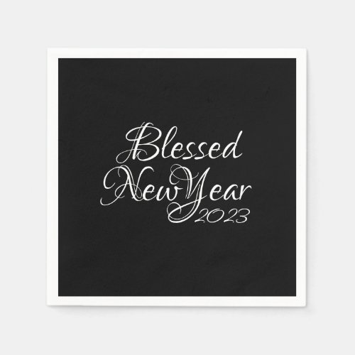 Blessed New Year Black and White Party Napkins