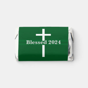 Blessed New Year Green and White Cross Christian Hershey's Miniatures