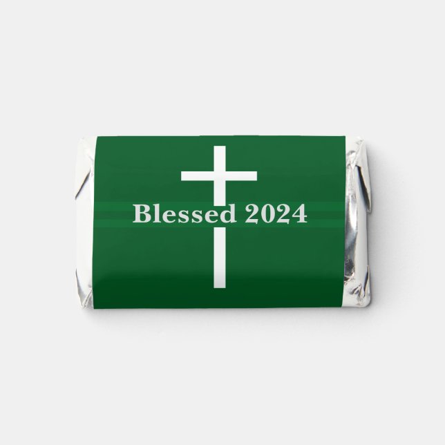 Blessed New Year Green and White Cross Christian Hershey's Miniatures (Front)