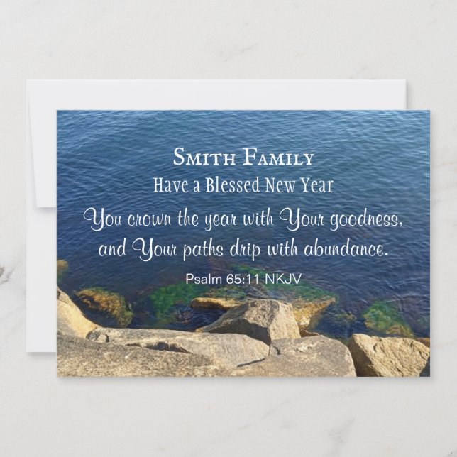 Blessed New Year Photo of Blue Ocean Christian Holiday Card (Front)